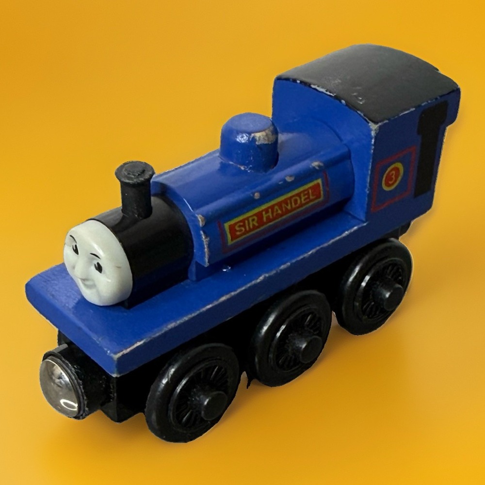 ⁠Vintage 2003 Thomas Wooden Railway Engine SIR HANDLE Train Car Wood Learning
